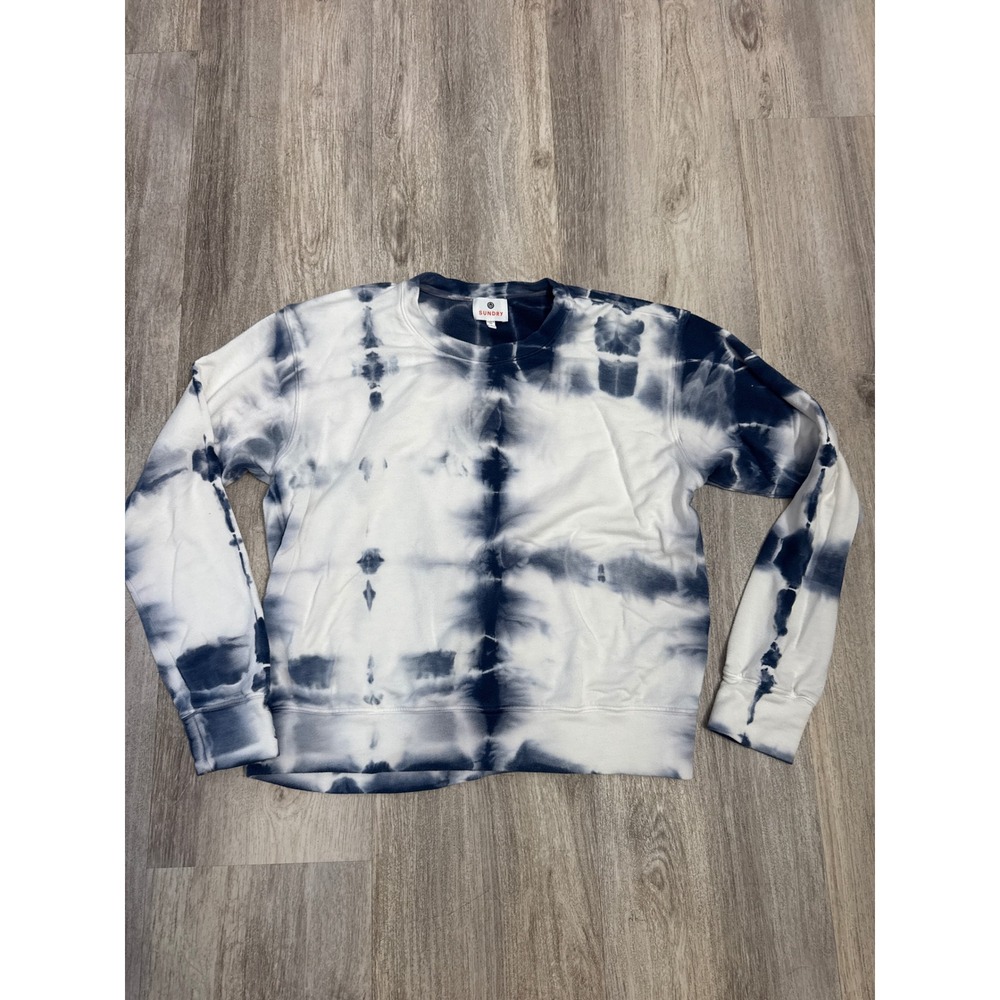 Sundry Womens Blue White Tie Dye Modal Blend Pullover Sweatshirt Size 1 Small